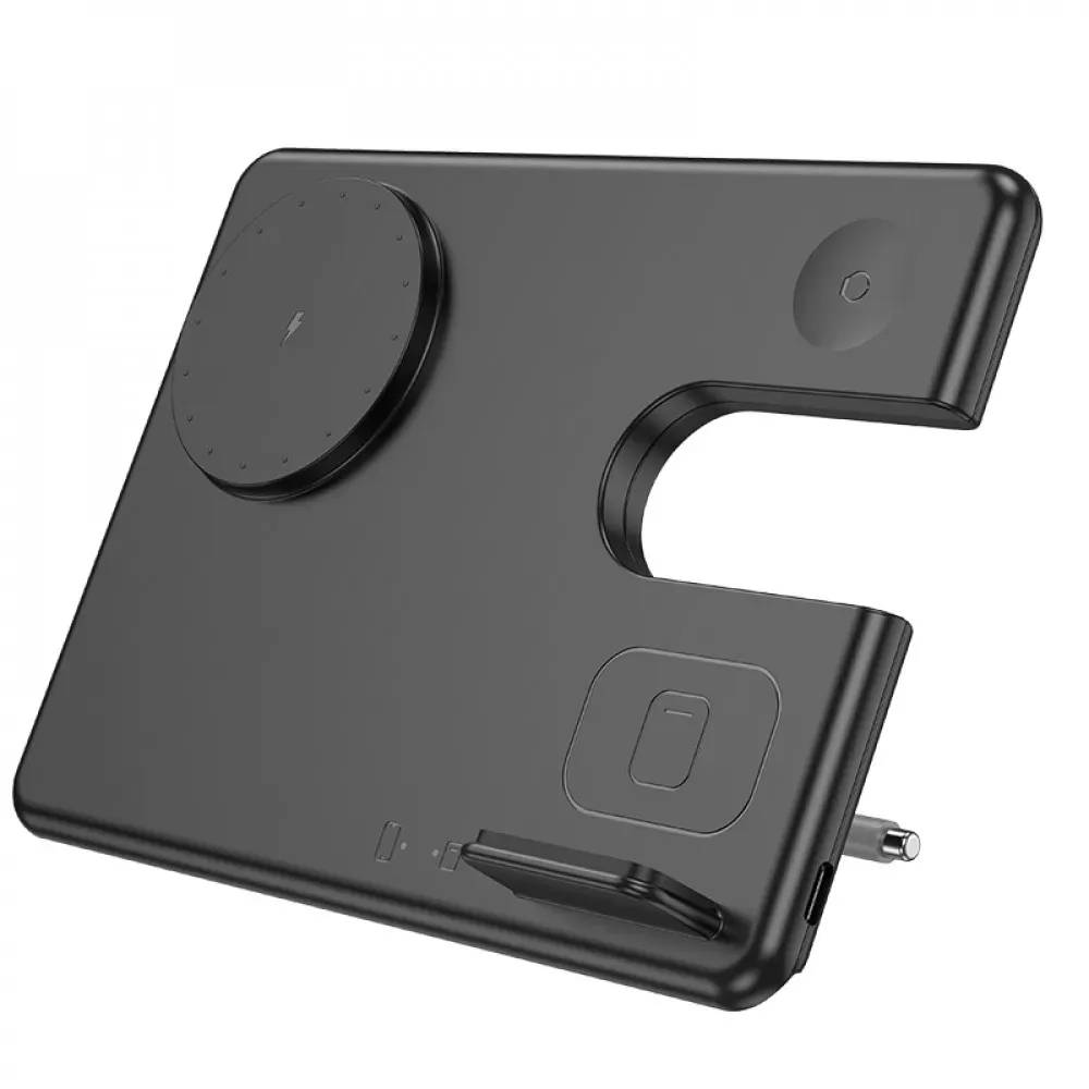 Magnetic Wireless Charger 3 in 1 Hoco CQ1 Geek folding for iWatch — black — фото 4
