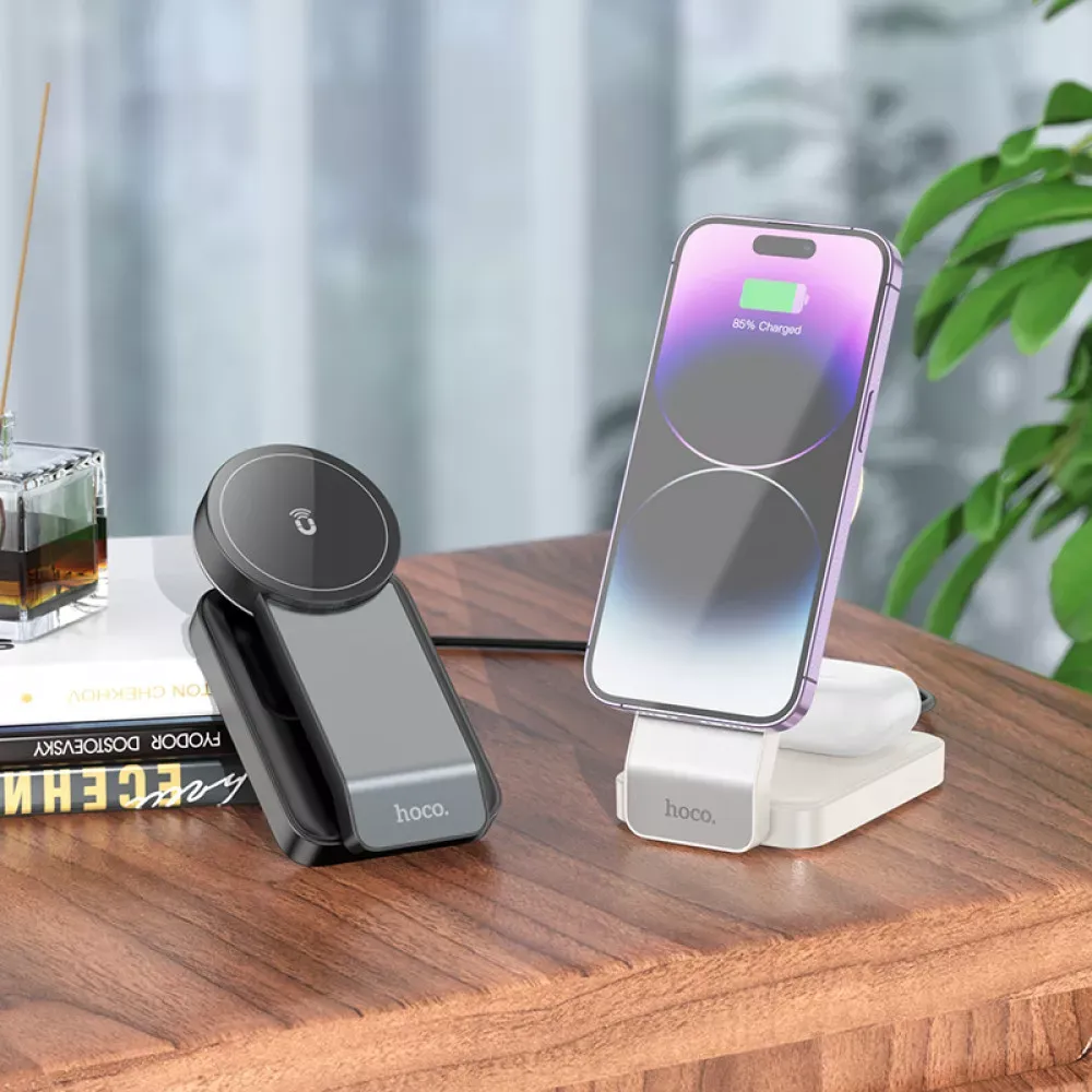 Magnetic Wireless Charger 3 in 1 Hoco CQ3 — milky white — фото 5