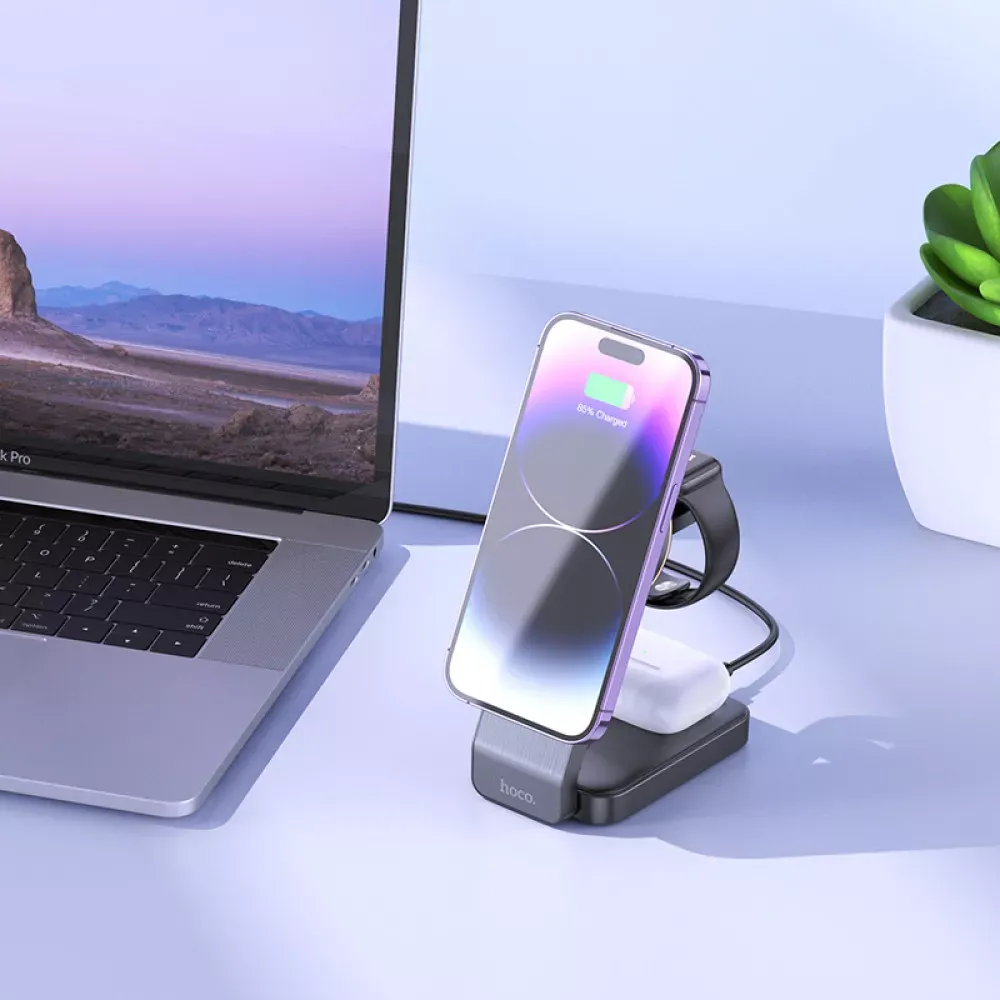 Magnetic Wireless Charger 3 in 1 Hoco CQ3 — milky white — фото 7