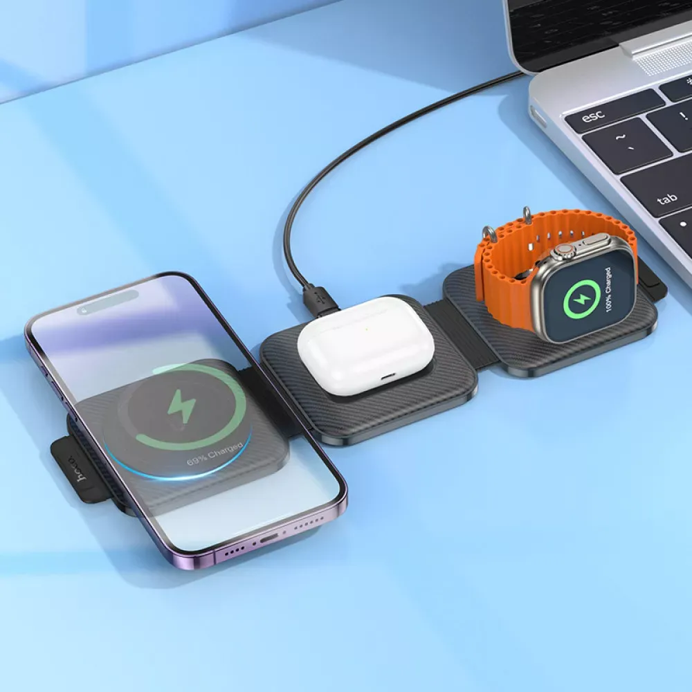 Magnetic Wireless Charger 3 in 1 Hoco CQ4 — Black - фото 7