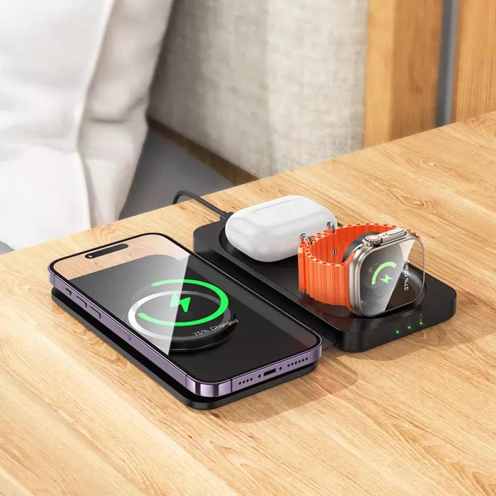Magnetic Wireless Charger 3 in 1 — Hoco CQ13 — Black - фото 7
