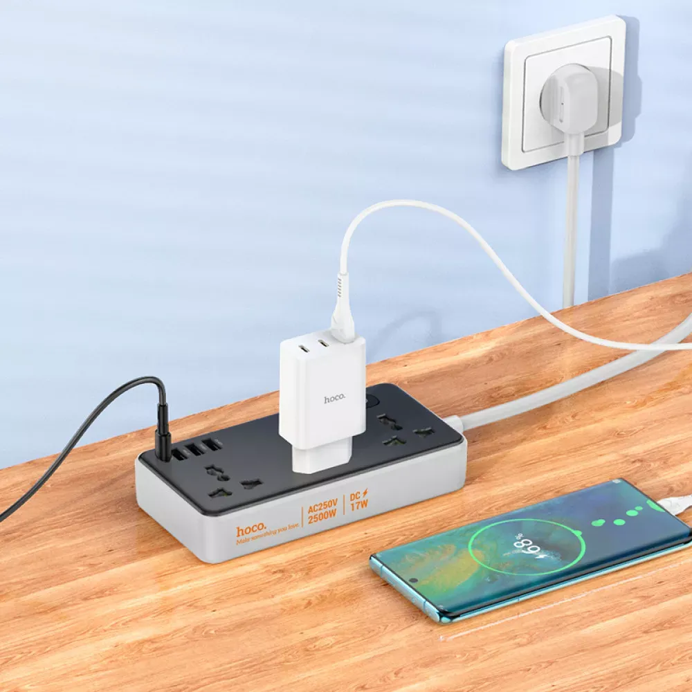 Power Extension 3U | 3P | 1C — Hoco AC7 L=3M __ — Black - фото 6