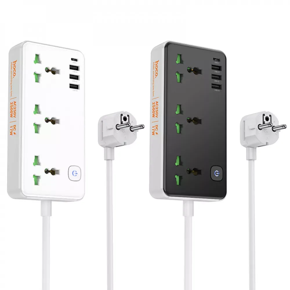 Power Extension 3U | 3P | 1C — Hoco AC7 L=3M __ — Black - фото 7