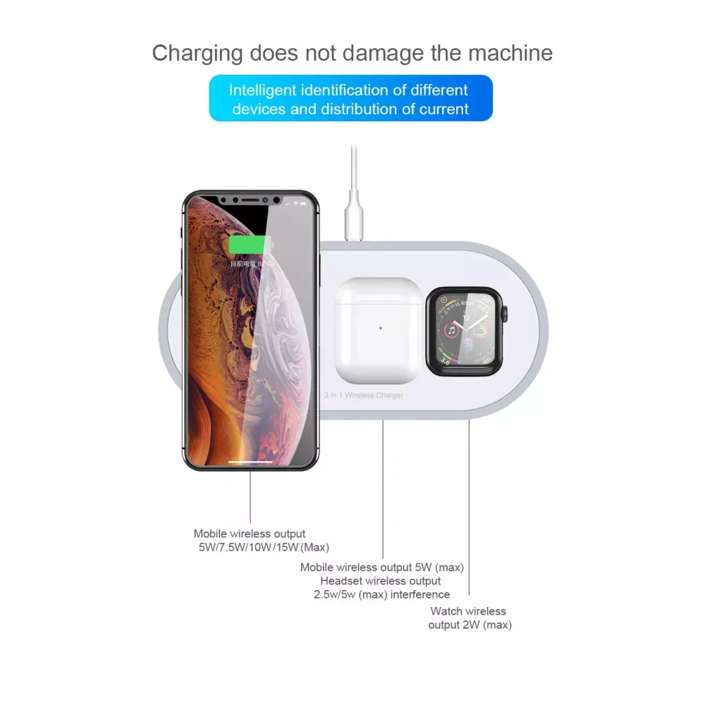 Wireless Charger 3 in 1 W40 — White - фото 8