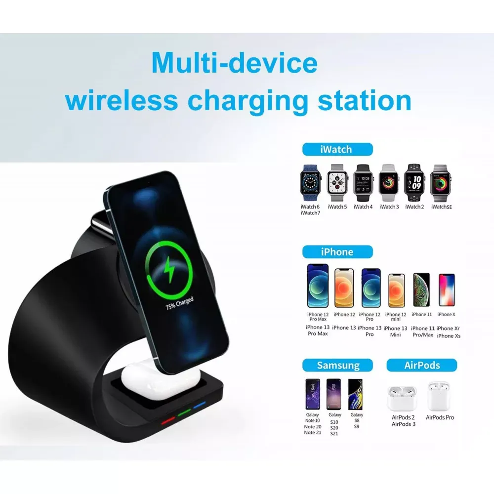 Wireless Charger 3 in 1 Y36 MagSafe — Black - фото 6