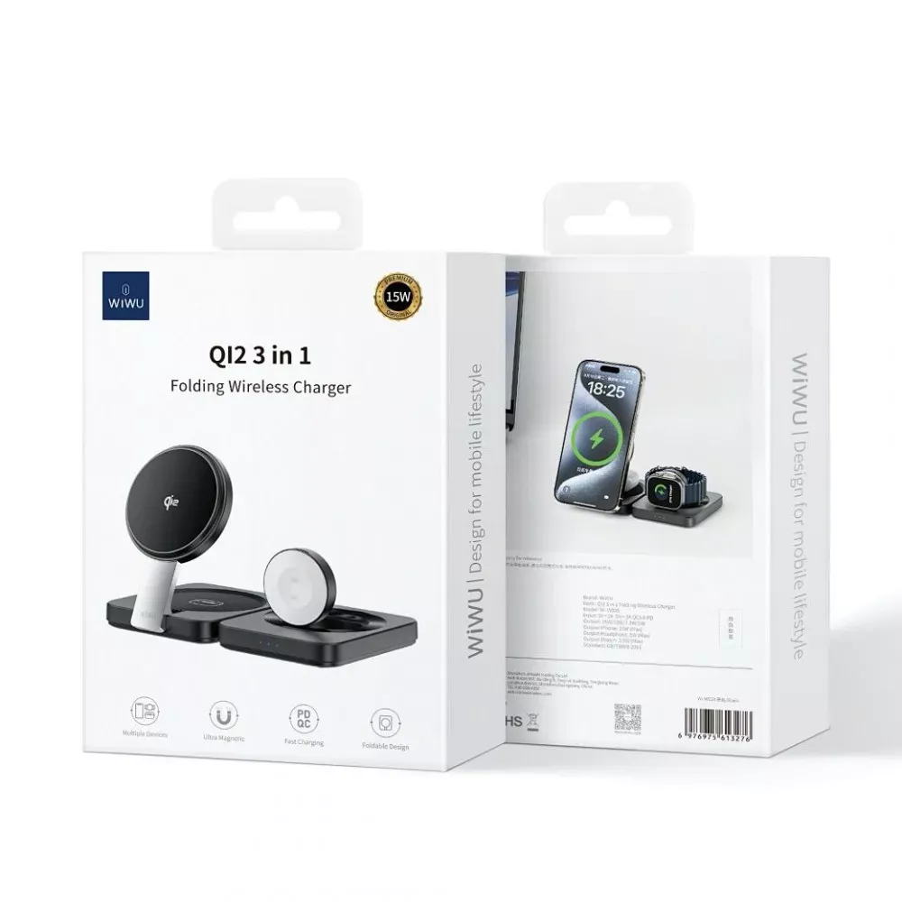 Wireless Charger 3 in 1 — Wiwu Wi-W028  — Black - фото 3