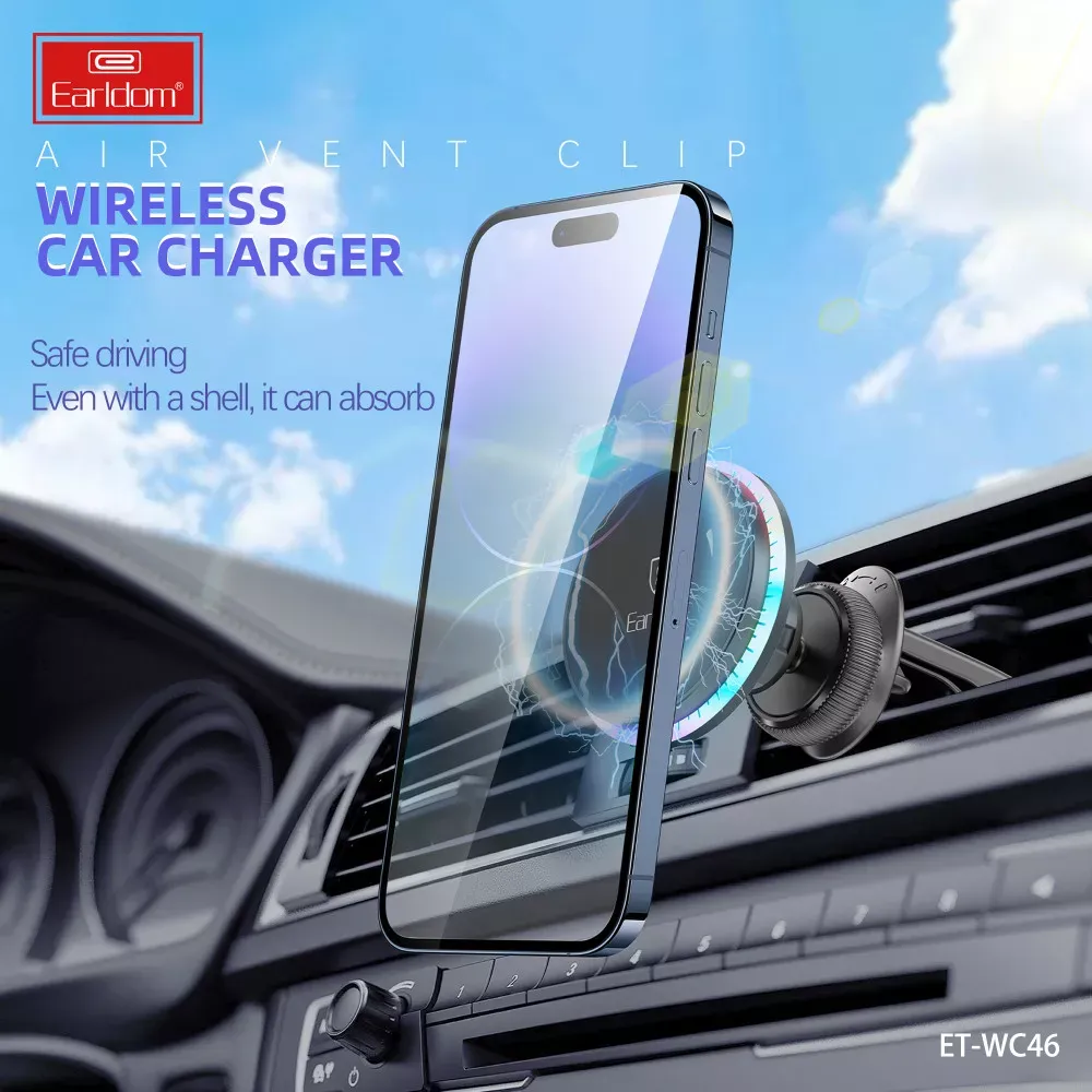 Автотримач магнітний на повітропровід з бездротовою зарядкою 15W Earldom ET-WC46 - фото 4