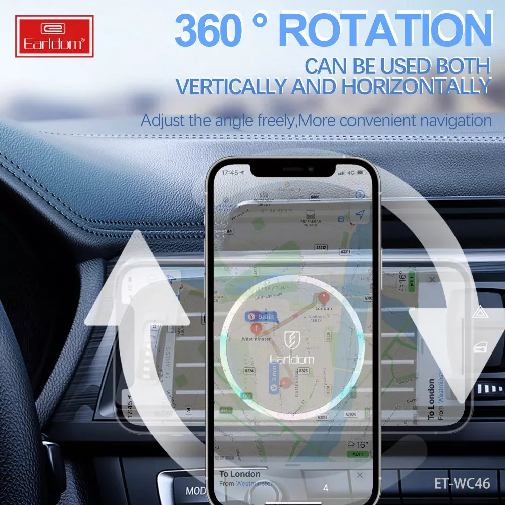 Автотримач магнітний на повітропровід з бездротовою зарядкою 15W Earldom ET-WC46 - фото 5