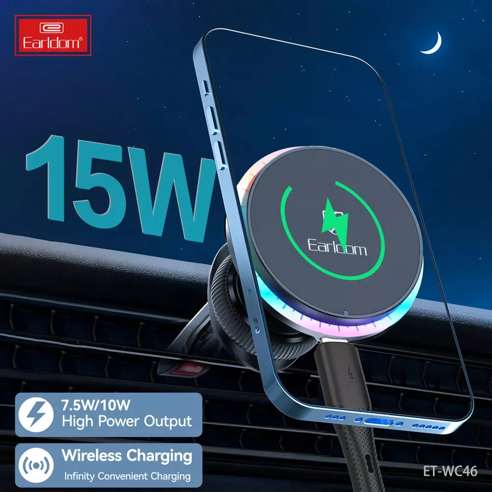 Автотримач магнітний на повітропровід з бездротовою зарядкою 15W Earldom ET-WC46 - фото 8