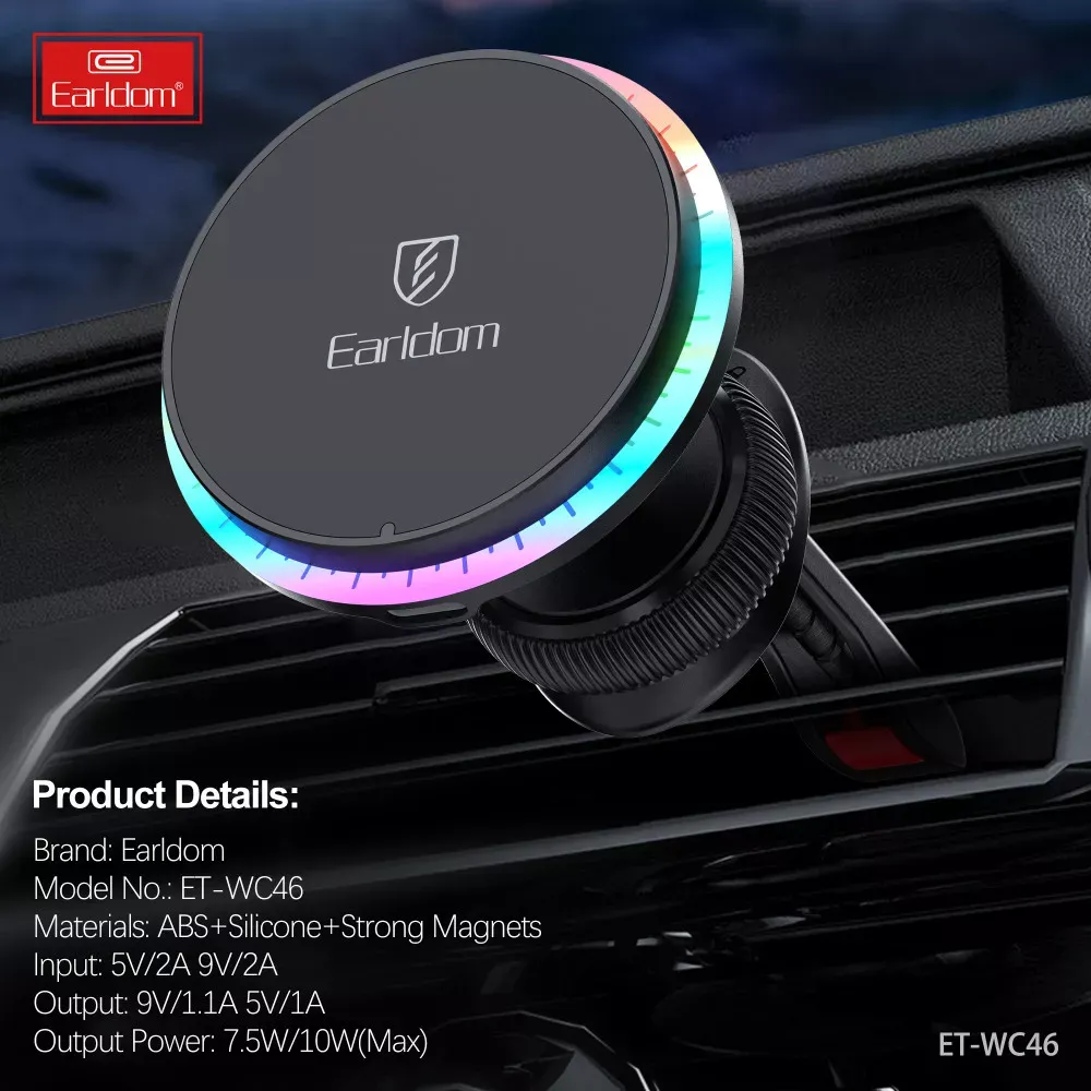 Автотримач магнітний на повітропровід з бездротовою зарядкою 15W Earldom ET-WC46 - фото 9