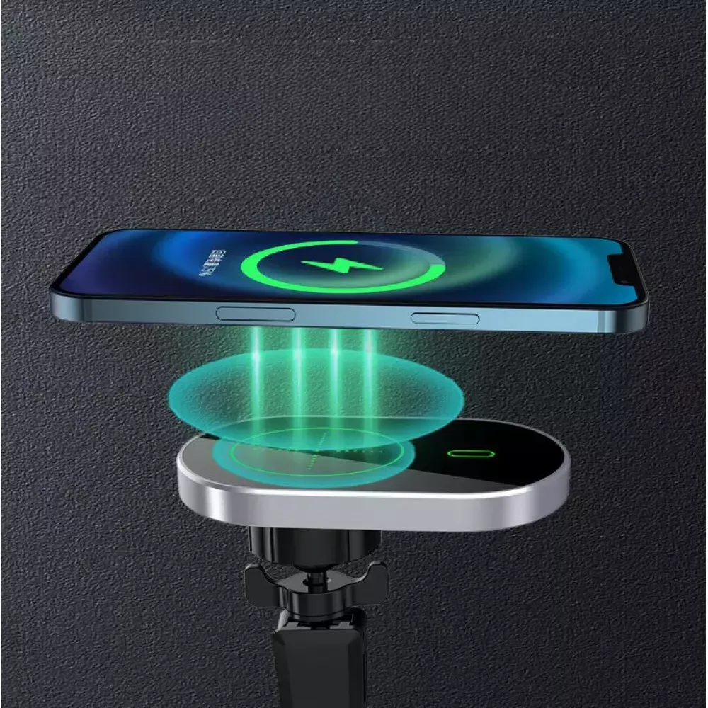 Автотримач магнітний на повітропровід з бездротовою зарядкою 15W Veron C13 MagSafe — Black - фото 6