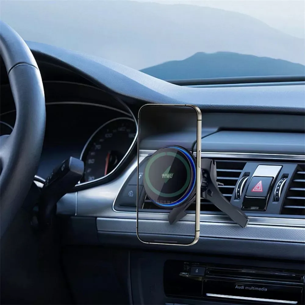 Автотримач магнітний на повітропровід з бездротовою зарядкою 15W WiWU CH317 - фото 4
