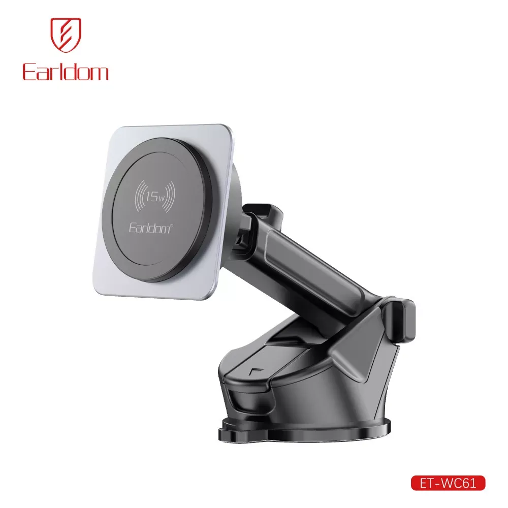 Автотримач магнітний на присосці з бездротовою зарядкою 15W Earldom ET-WC61 — Earldom