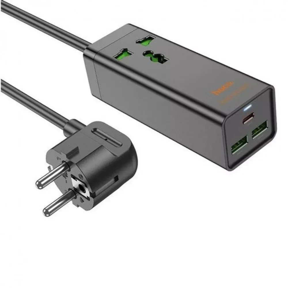 Мережевий фільтр 2500W 2U | 1P | 1C 30W | 1.5m — Hoco AC9A — Black — Hoco