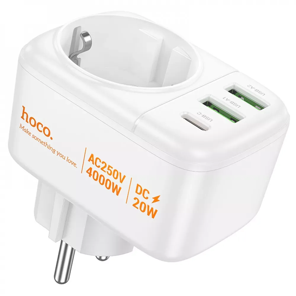 Фільтр живлення 4000W 2U | 1P | 1C  20W — Hoco AC26  — White — Hoco