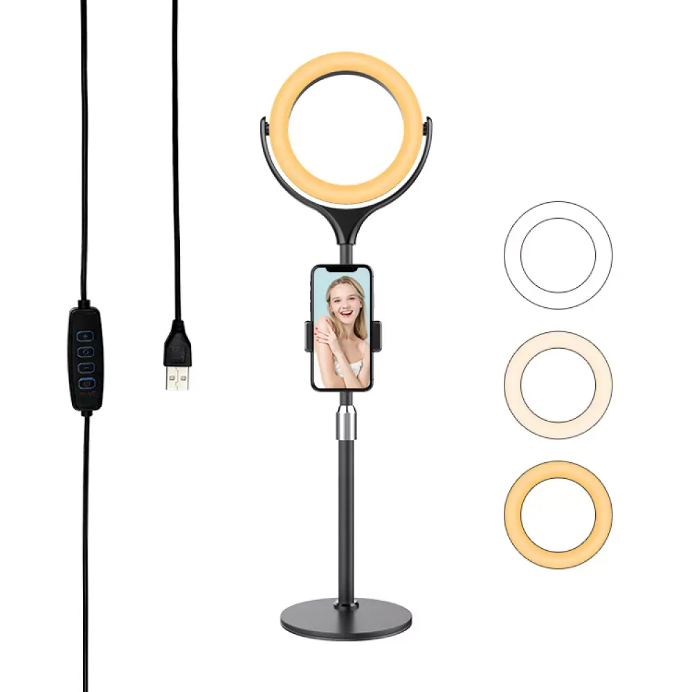 Лампа кольцевая комплект LED 26 cm F-537A 10" 64 pcs light 3300K - 6000К + holder + remote + tripod stand — Black - фото 3