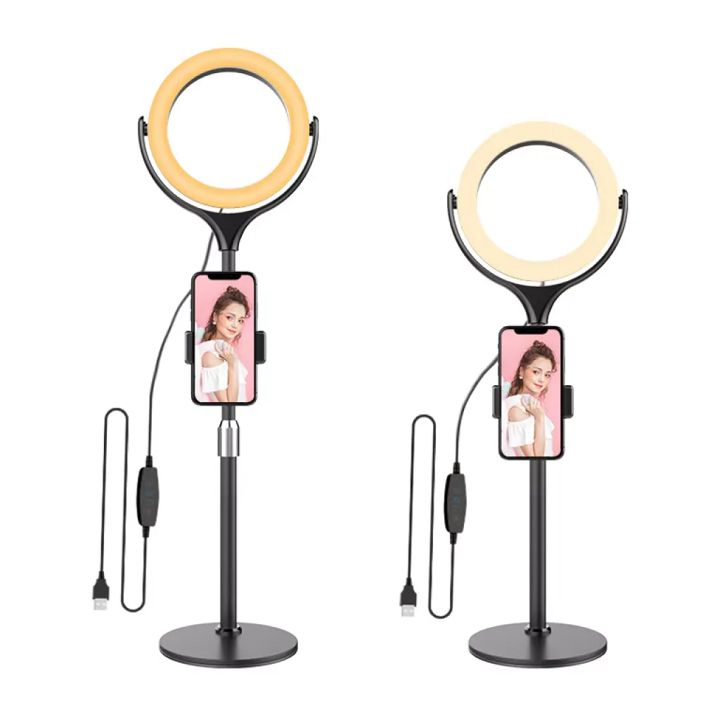 Лампа кольцевая комплект LED 26 cm F-537A 10" 64 pcs light 3300K - 6000К + holder + remote + tripod stand — White - фото 4