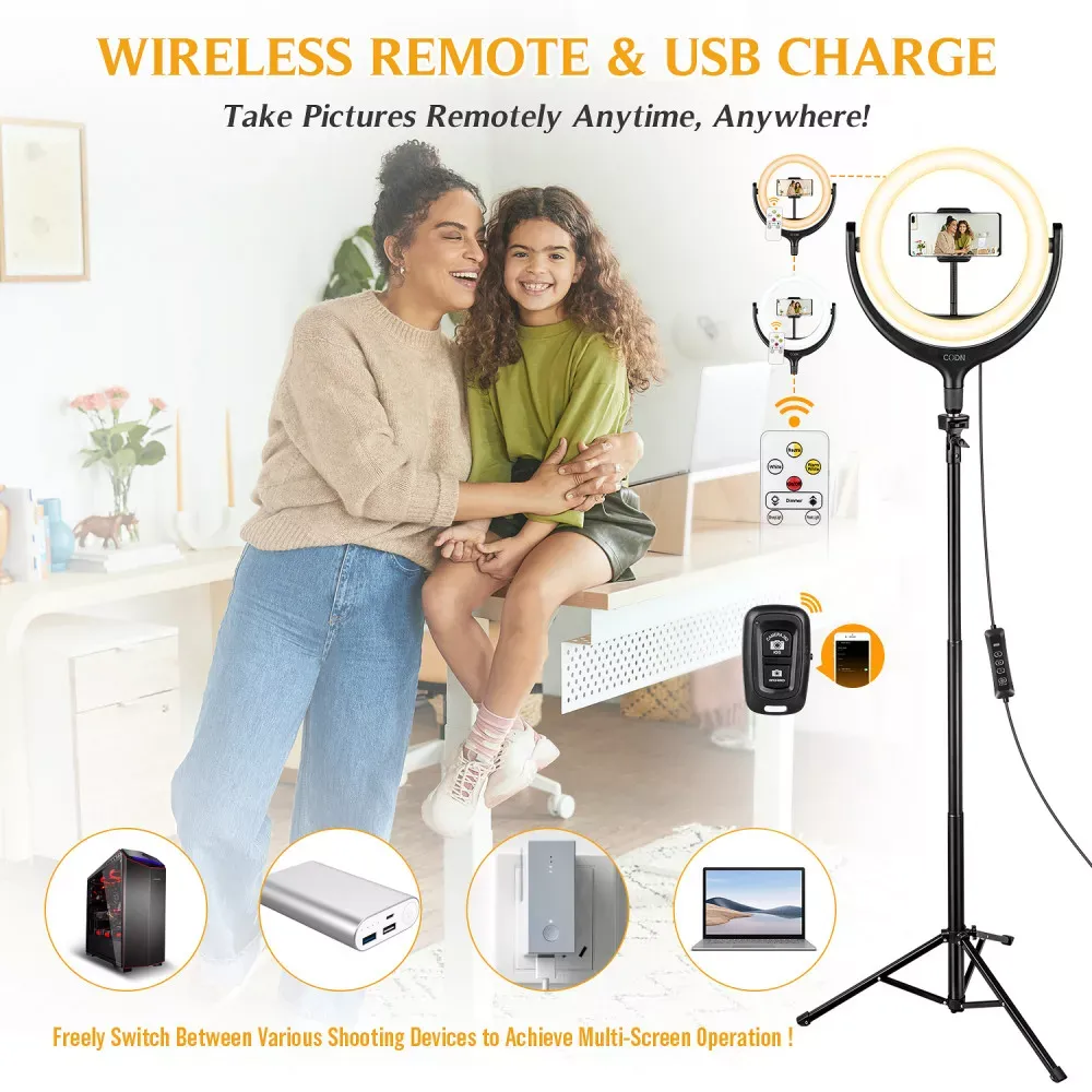 Лампа кольцевая комплект LED CODN-539B 10 inch+1.45cm tripod stand — фото 6