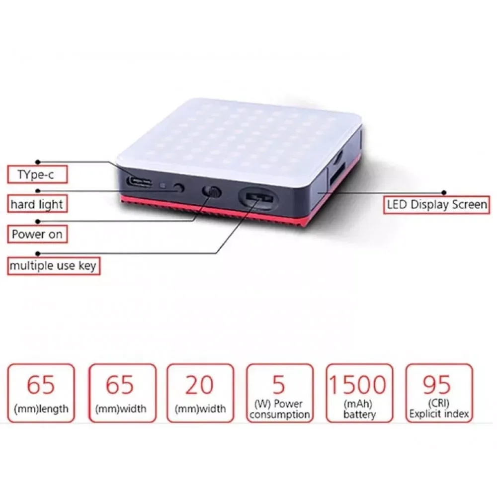 Накамерный видеосвет LED — HF-64B (500 LM/3200K-5600K/LED 64 PCS/Battery 1500 mah)  Led Display/Type-c - фото 3