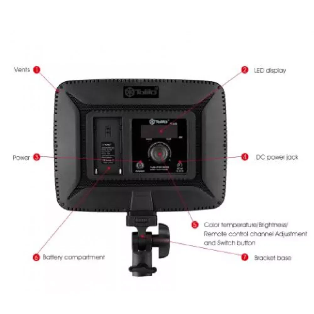 Лампа видеосвет LED PT-24B 24W color 3200-5600K /2400LM/Battery F-750  4400Mah+Charger (240*184*14) - фото 5