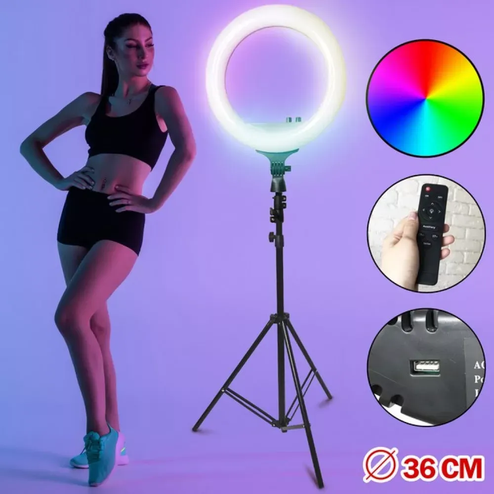 Лампа Кольцевая LED RL-14 RGB Original 36cm  36w  | 192 Lights | Remote I 3m cable with plug  I 3 holder I carry bag - фото 3
