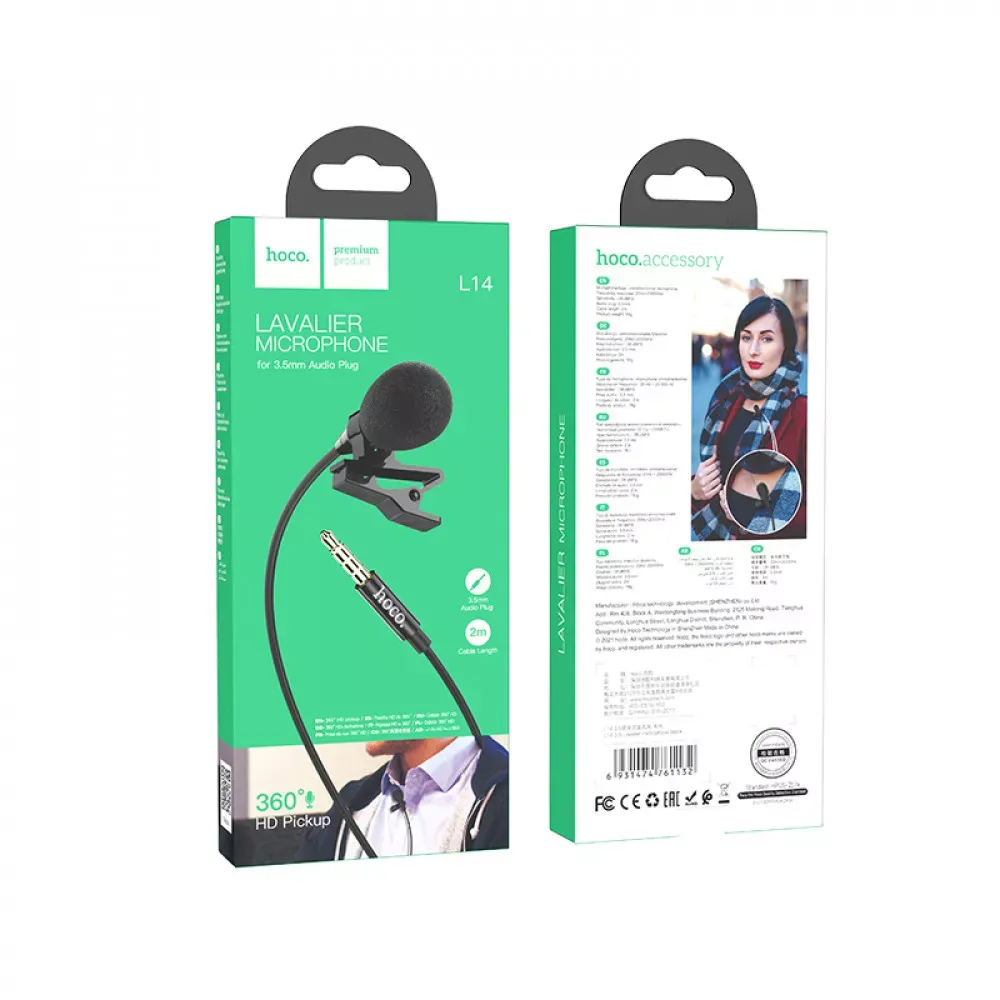 Микрофон для телефона 3.5mm Hoco L14 Lavalier — Black - фото 3