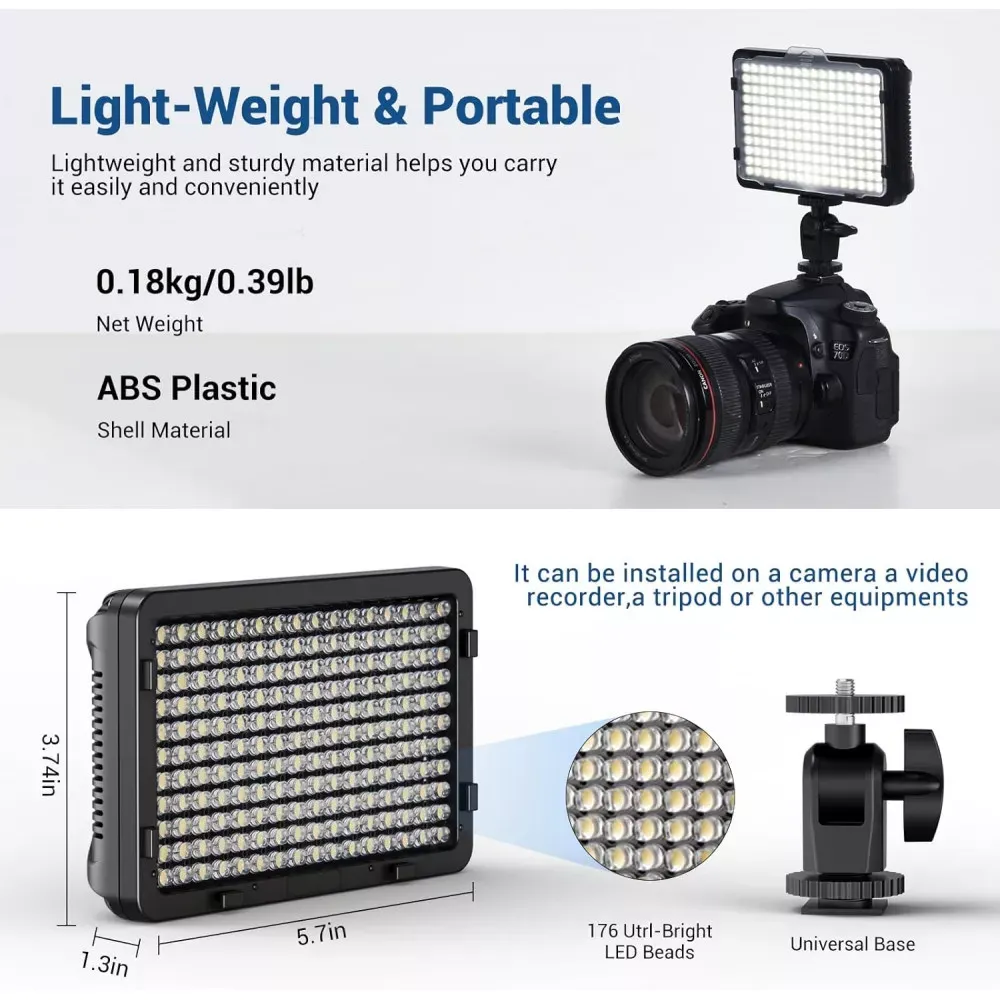 Накамерный видеосвет LED — PT-176S  5 COLORS (11W/1320LM/LED176 PCS/3200K-5600K)LED DISPLAY BATTERY NP-F550+CHARGER - фото 4