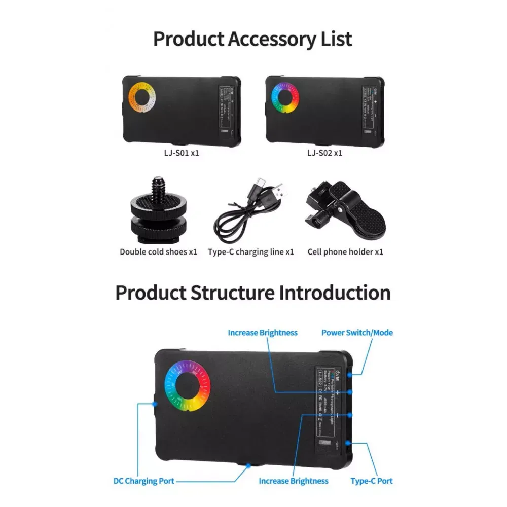 Селфи вспышка LJ-S02 RGB mobile phone light 4000mAh 3000-6500K