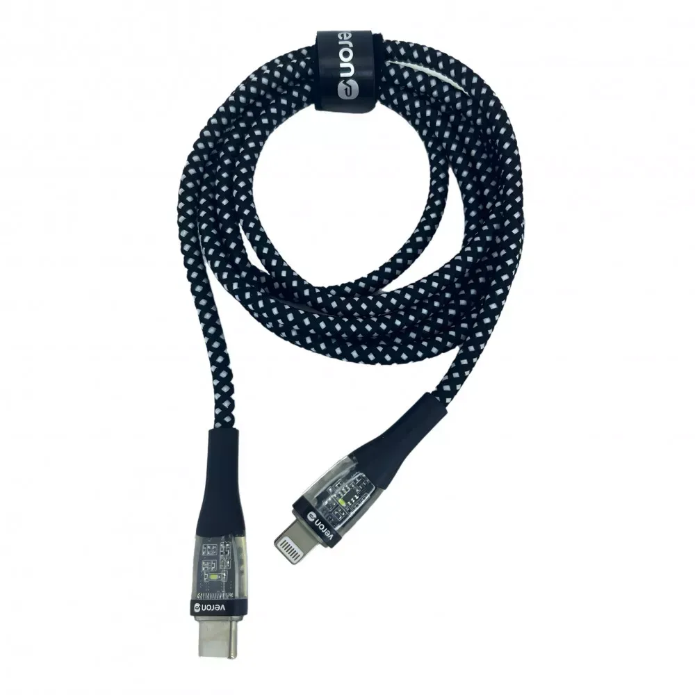 Nylon Cable USB C to Lightning 27W PD — Veron CL05 LED — Black — фото 4