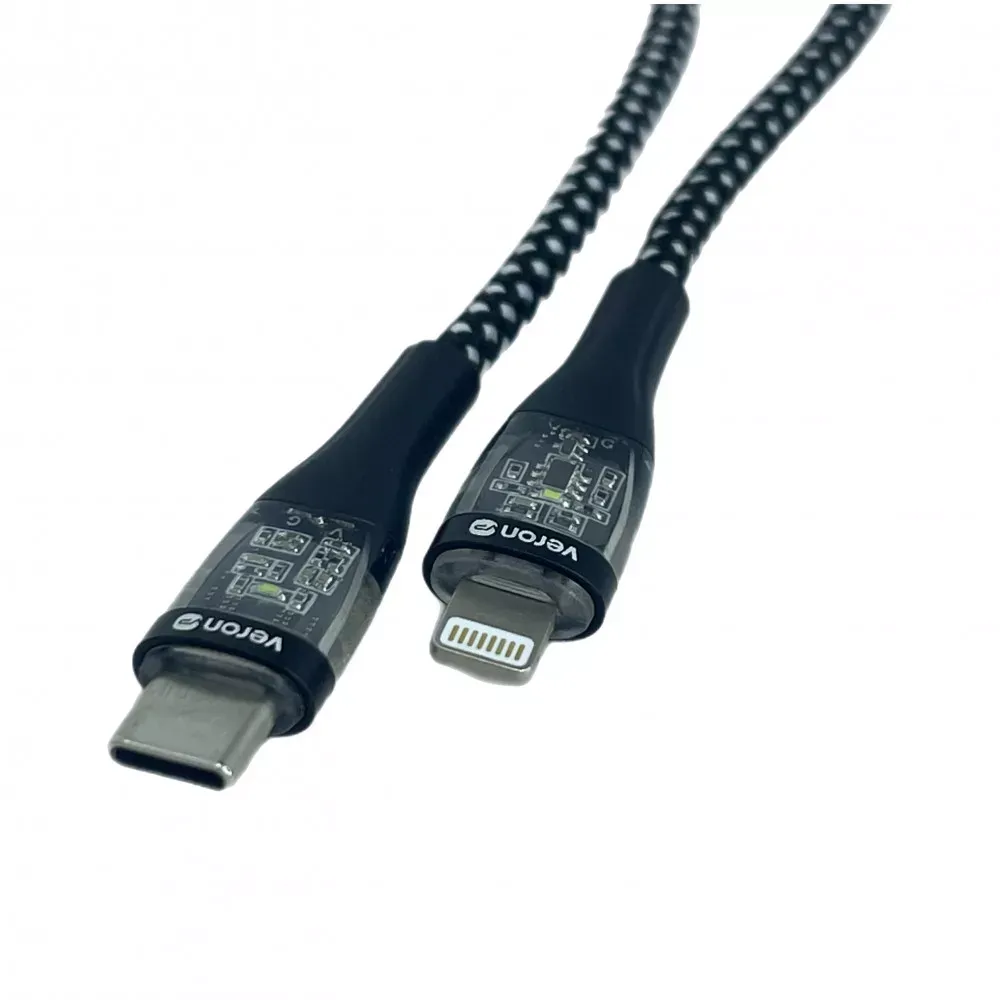Nylon Cable USB C to Lightning 27W PD — Veron CL05 LED — Black — фото 5