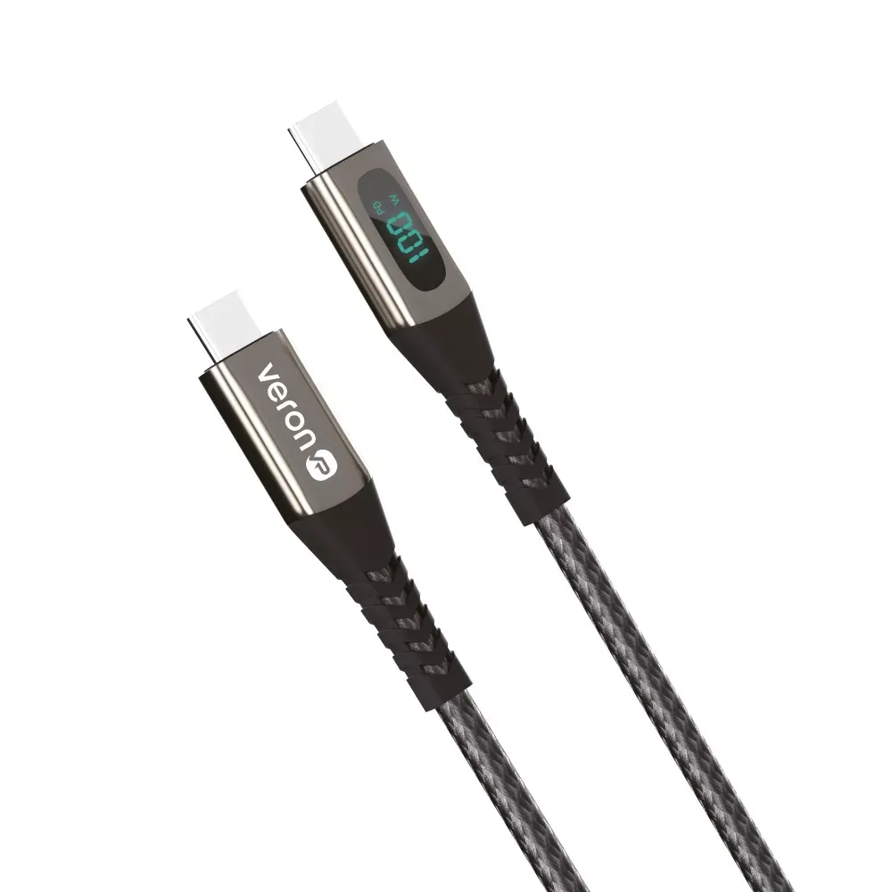 Кабель USB C to C 100W PD Veron CC02 Nylon LCD — Black — фото 5