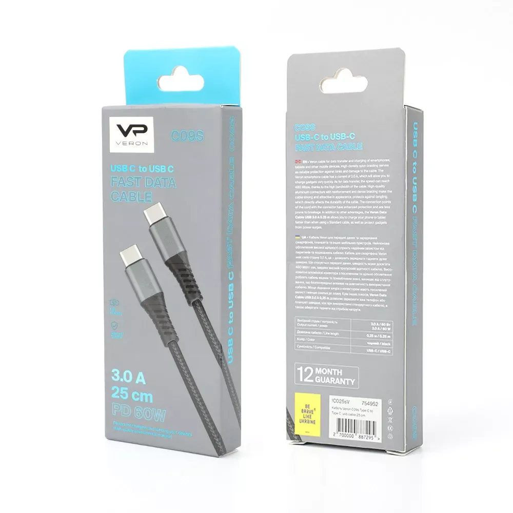 Кабель USB C to C 20W PD Veron C09s Nylon — фото 4