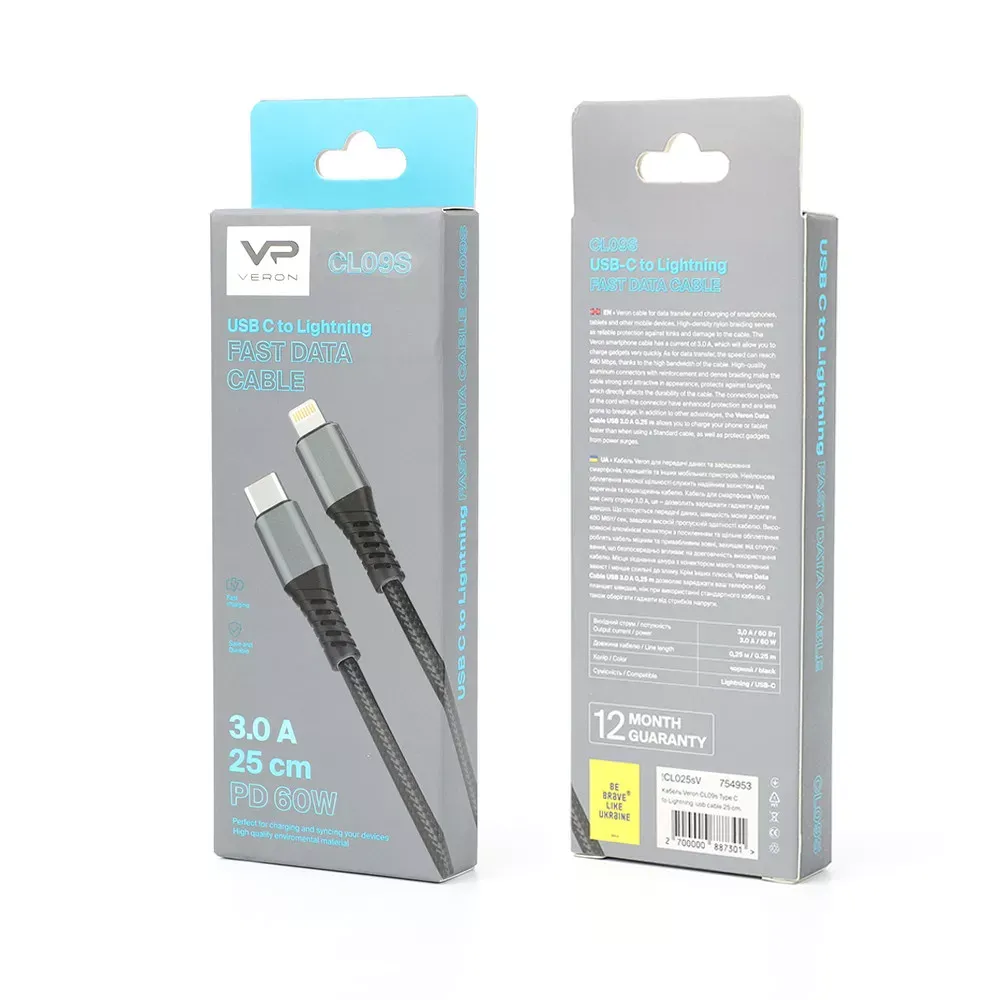 Кабель USB C to Lightning 20W PD Veron CL09s Nylon — фото 4