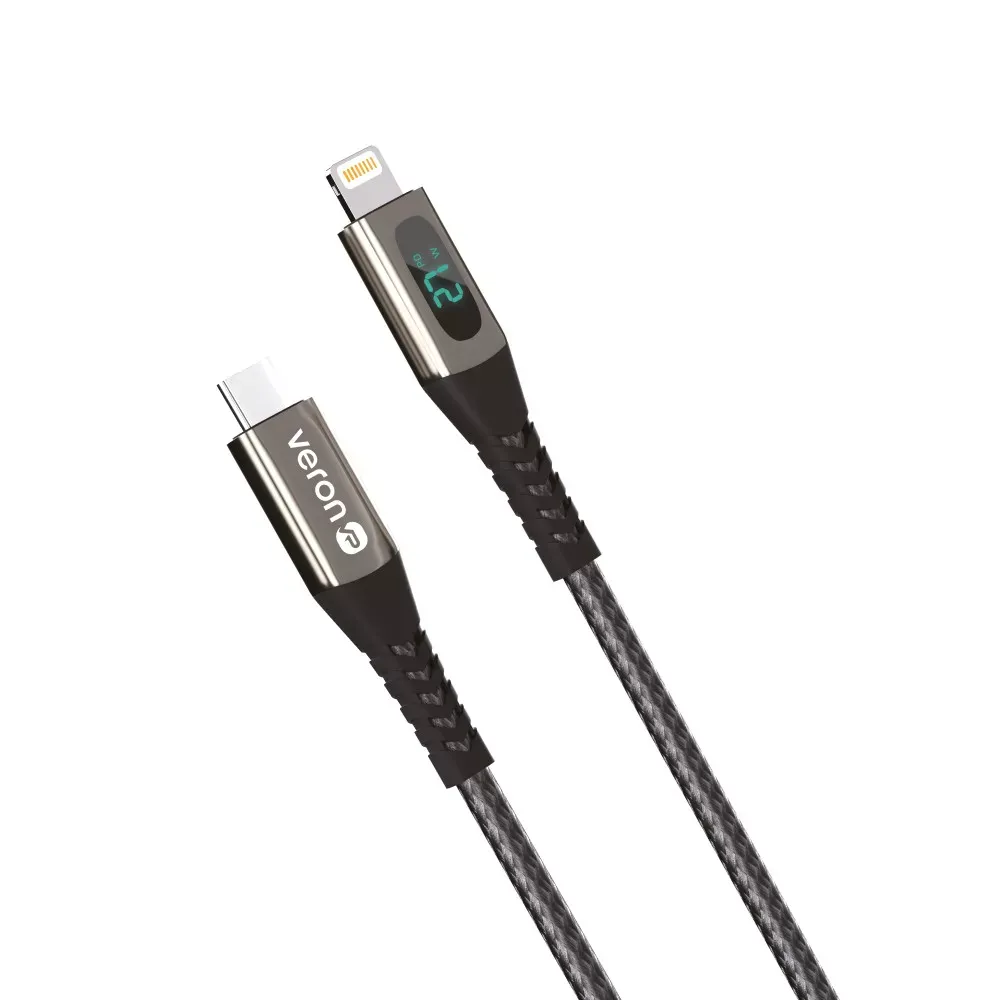 Кабель USB C to Lightning 27W PD Veron CL02 Nylon LCD — Black — фото 4