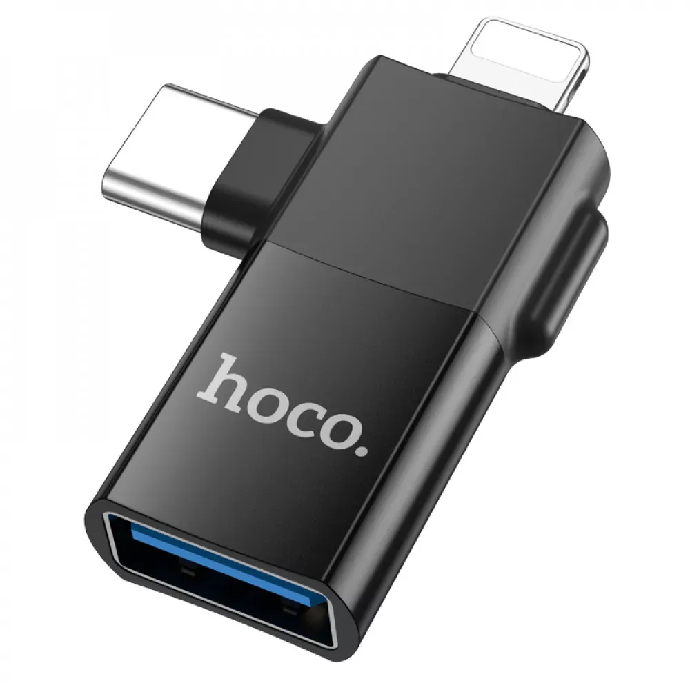 Adapter 2 in 1  Lightning/UCB C To USB 2.0 — Hoco UA17  303 — Black