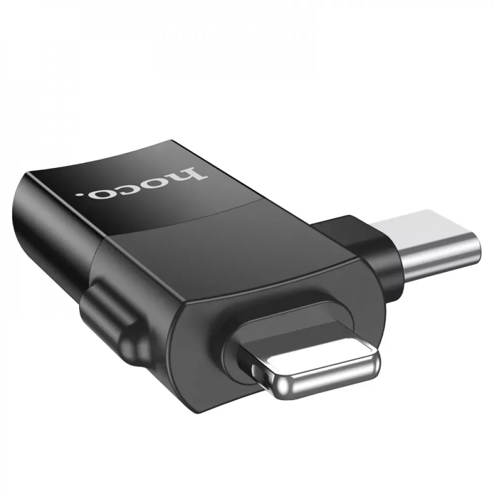 Adapter 2 in 1 Lightning/UCB C To USB 2.0 — Hoco UA17 303 — Black — фото 4