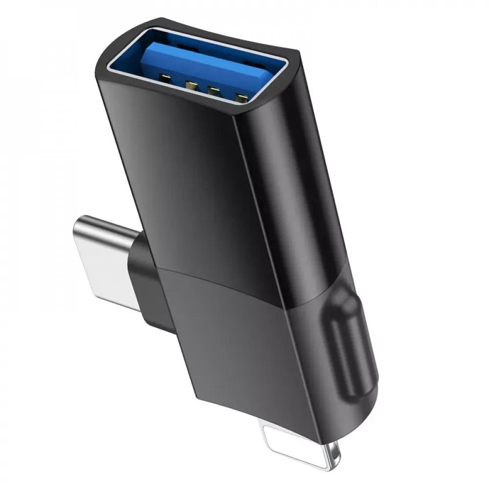 Adapter 2 in 1 Lightning/UCB C To USB 2.0 — Hoco UA17 303 — Black — фото 5