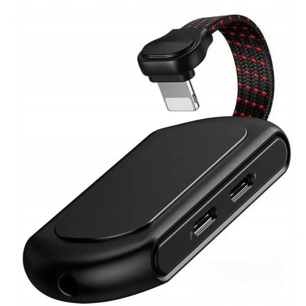 Adapter Lightning To 3.5mm & Dual Lightning Baseus (CALL47-01) 3 in 1 L47 Black - фото 4