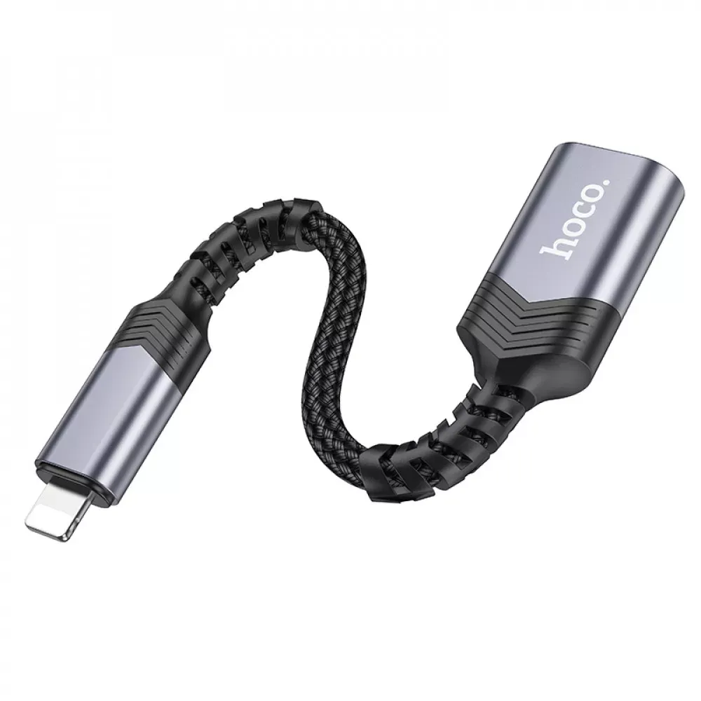 Adapter Lightning To USB 2.0 Hoco UA24 — Metal Gray - фото 4