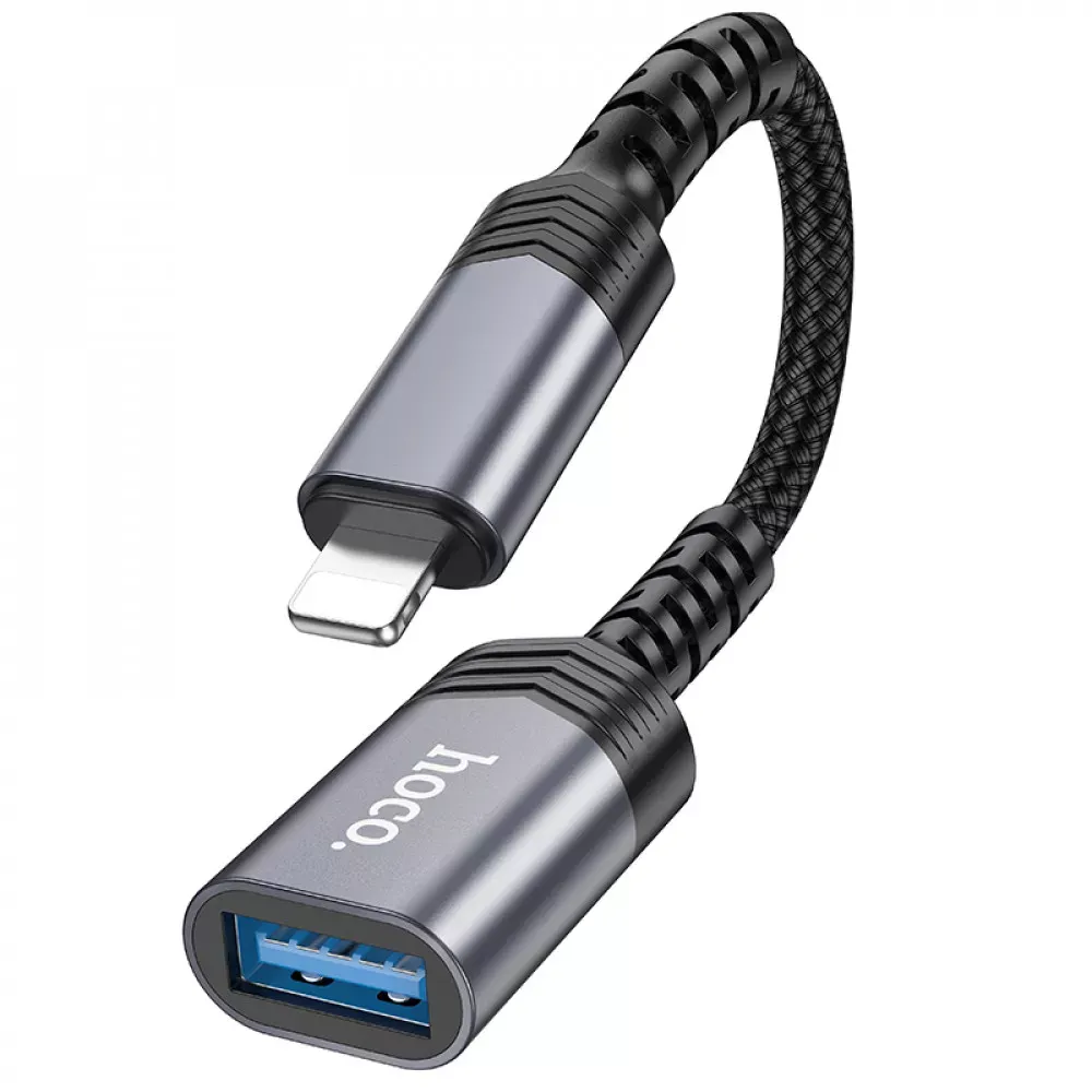 Adapter Lightning To USB 2.0 Hoco UA24 — Metal Gray - фото 5