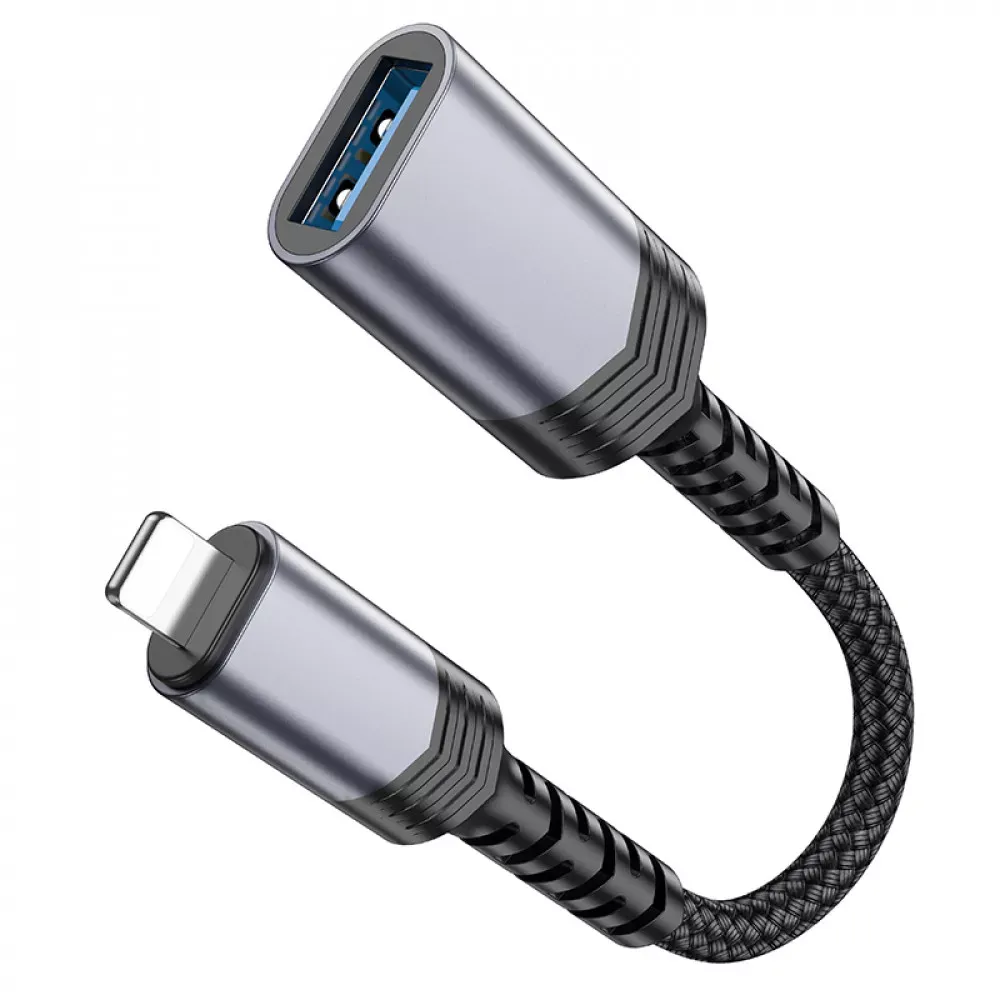 Adapter Lightning To USB 2.0 Hoco UA24 — Metal Gray - фото 6