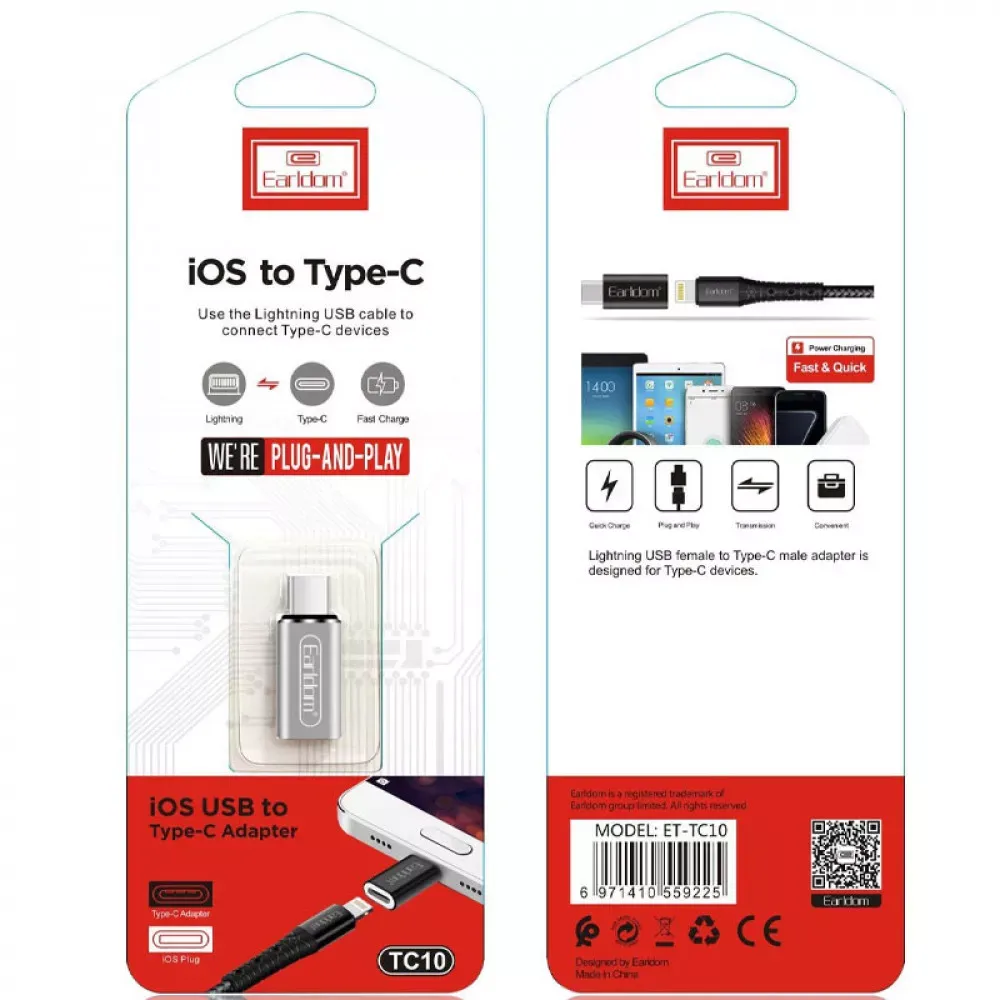 Adapter USB C To Lightning — Earldom ET-TC10 — Silver - фото 3