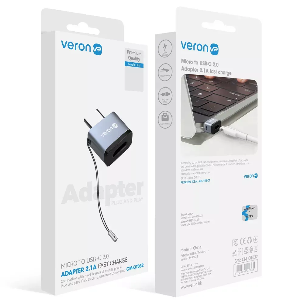 Adapter USB C To Micro — Veron CM-OT032 - фото 3