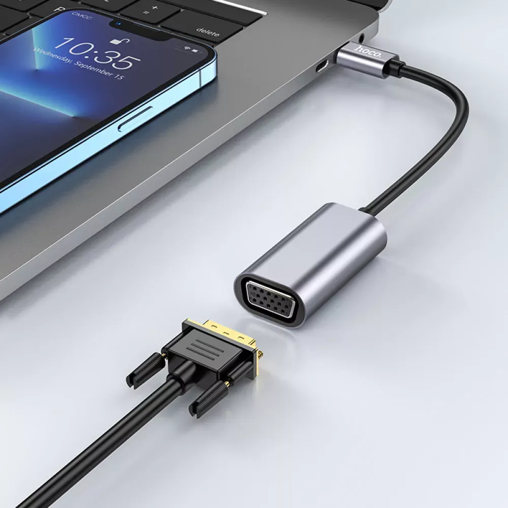 Adapter USB C To VGA Hoco UA21 — Metal Gray - фото 6