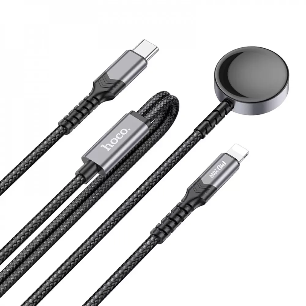 Cable 2 in 1 ( L , iW ) 2.4A (1.2m) Hoco CW54 — Black — Hoco