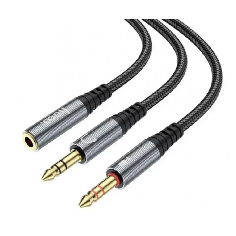 Cable Aux (Female to 2 Male) (0.25m) Hoco UPA21 — Metal Gray — Hoco