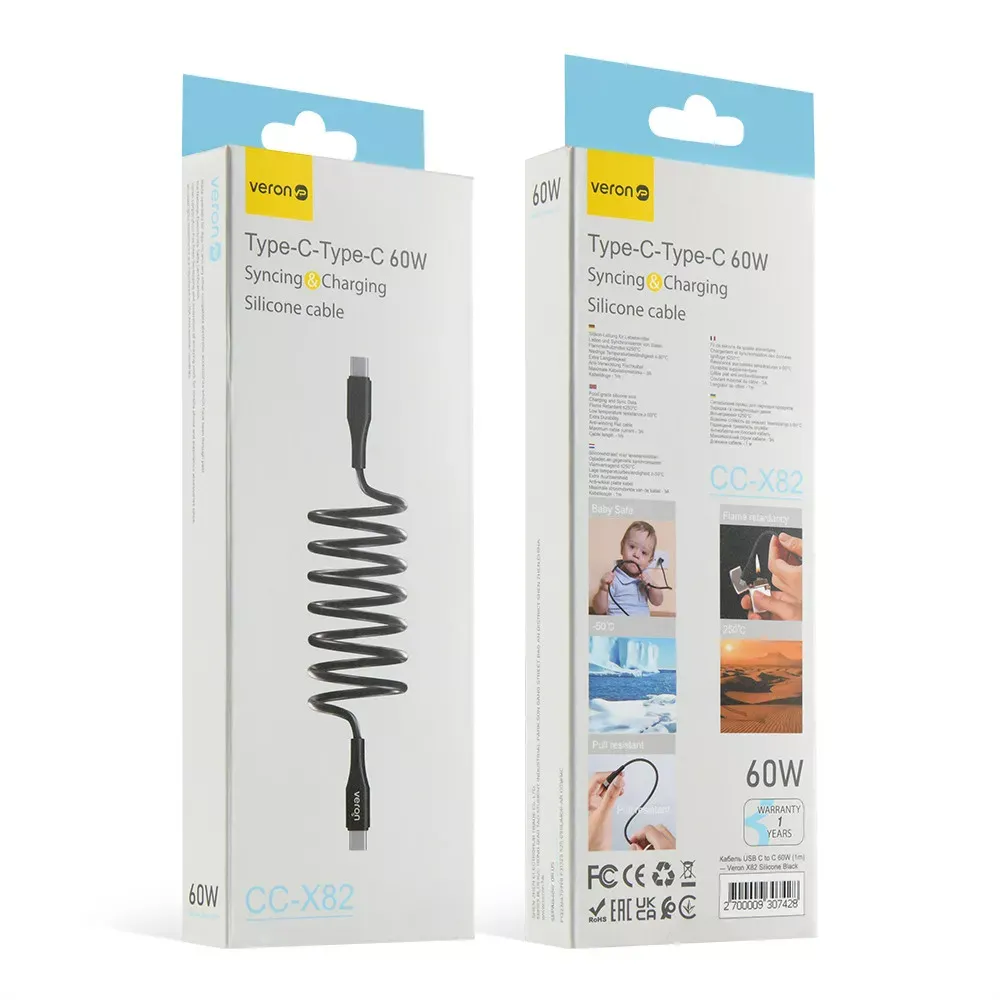 Silicone Cable USB C to C 60W PD — Veron CC- X82 — Black — фото 3