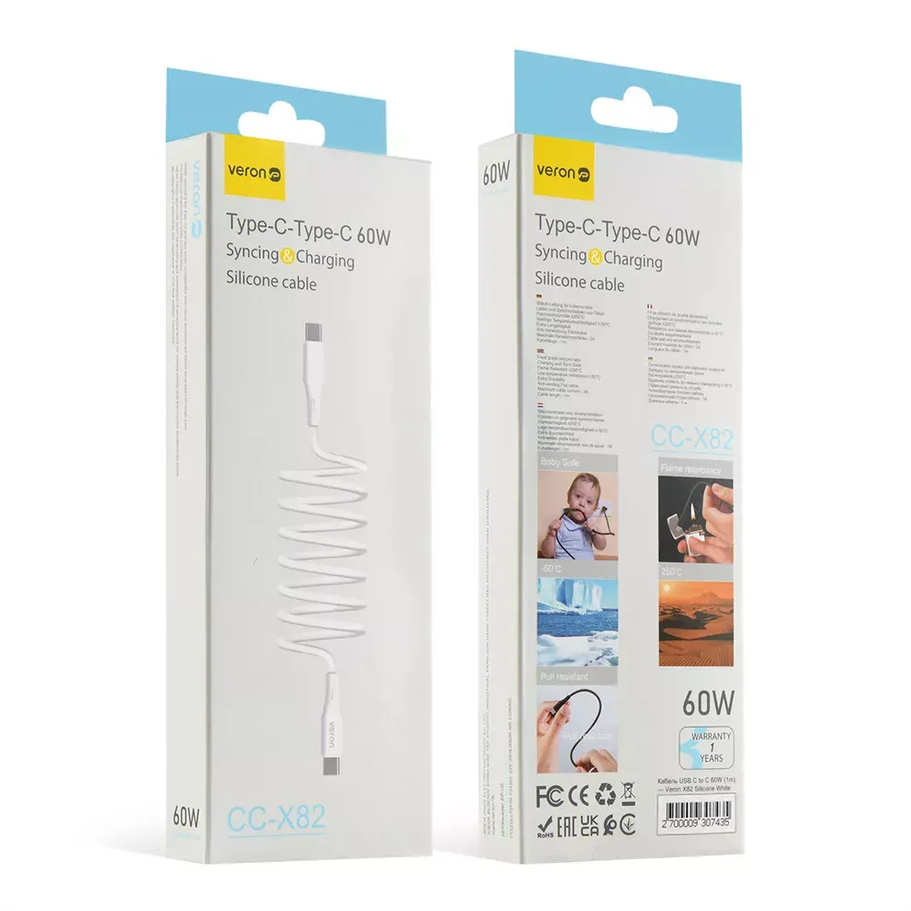 Silicone Cable USB C to C 60W PD — Veron CC- X82 — White — фото 3