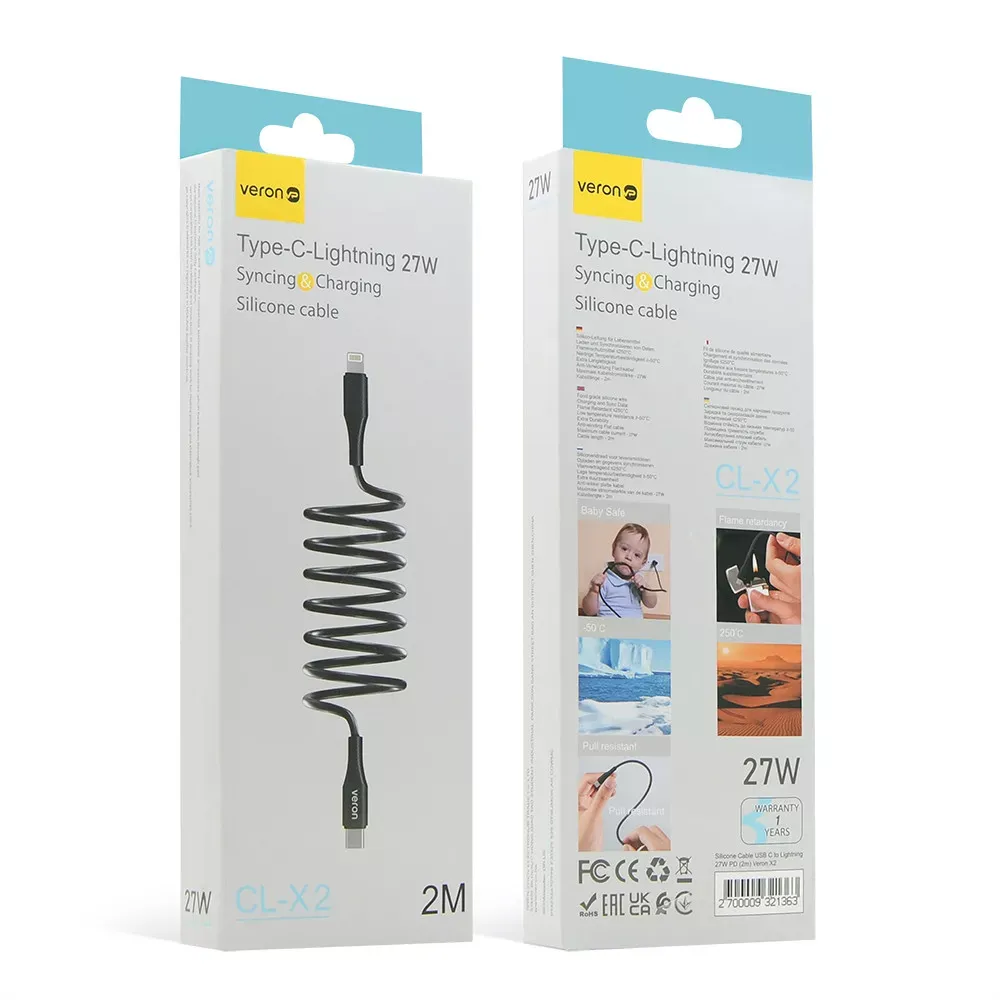 Silicone Cable USB C to Lightning 27W PD (2m) Veron X2 - фото 3
