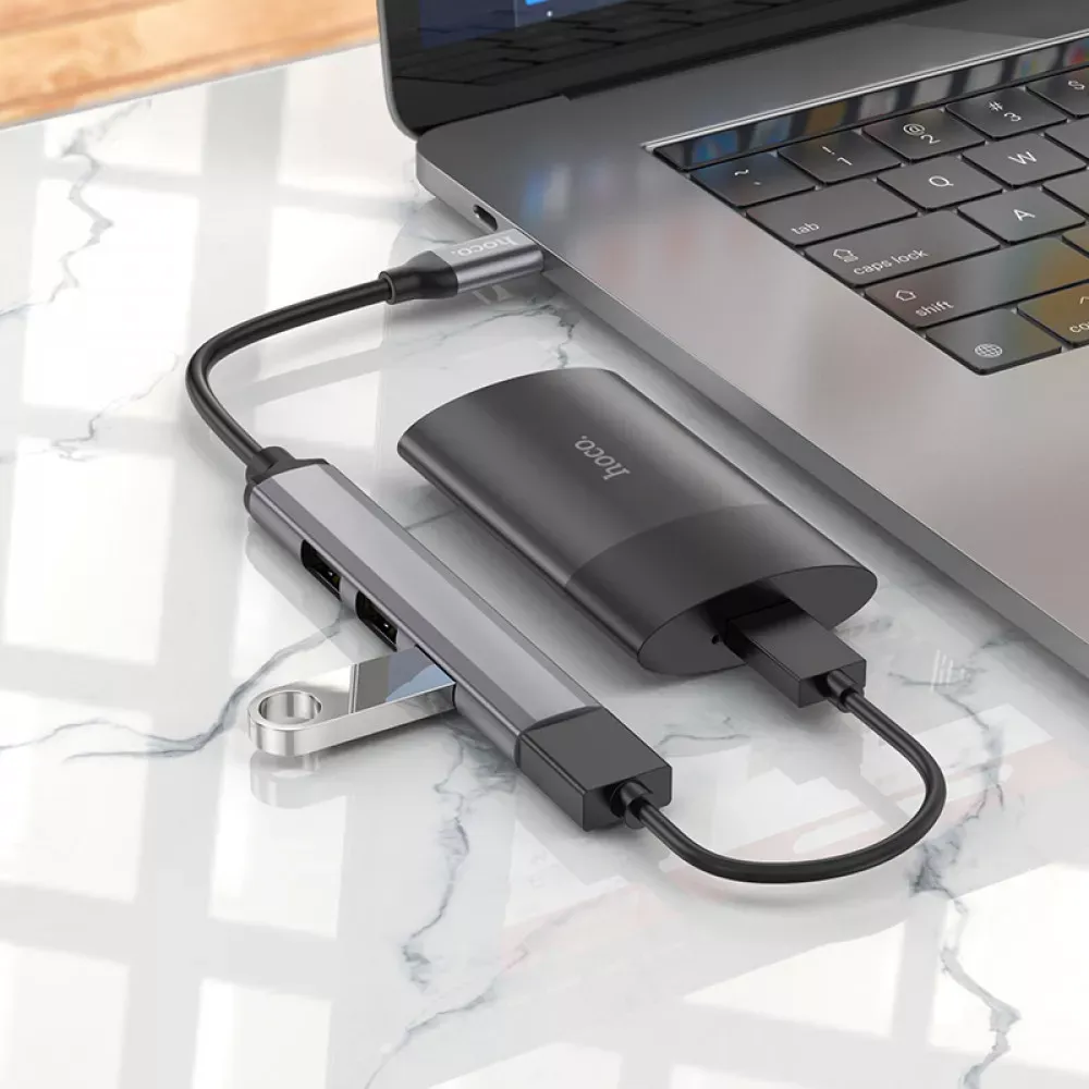 USB HUB : USB C To 4 USB — Hoco HB26 — Metal grey — фото 5